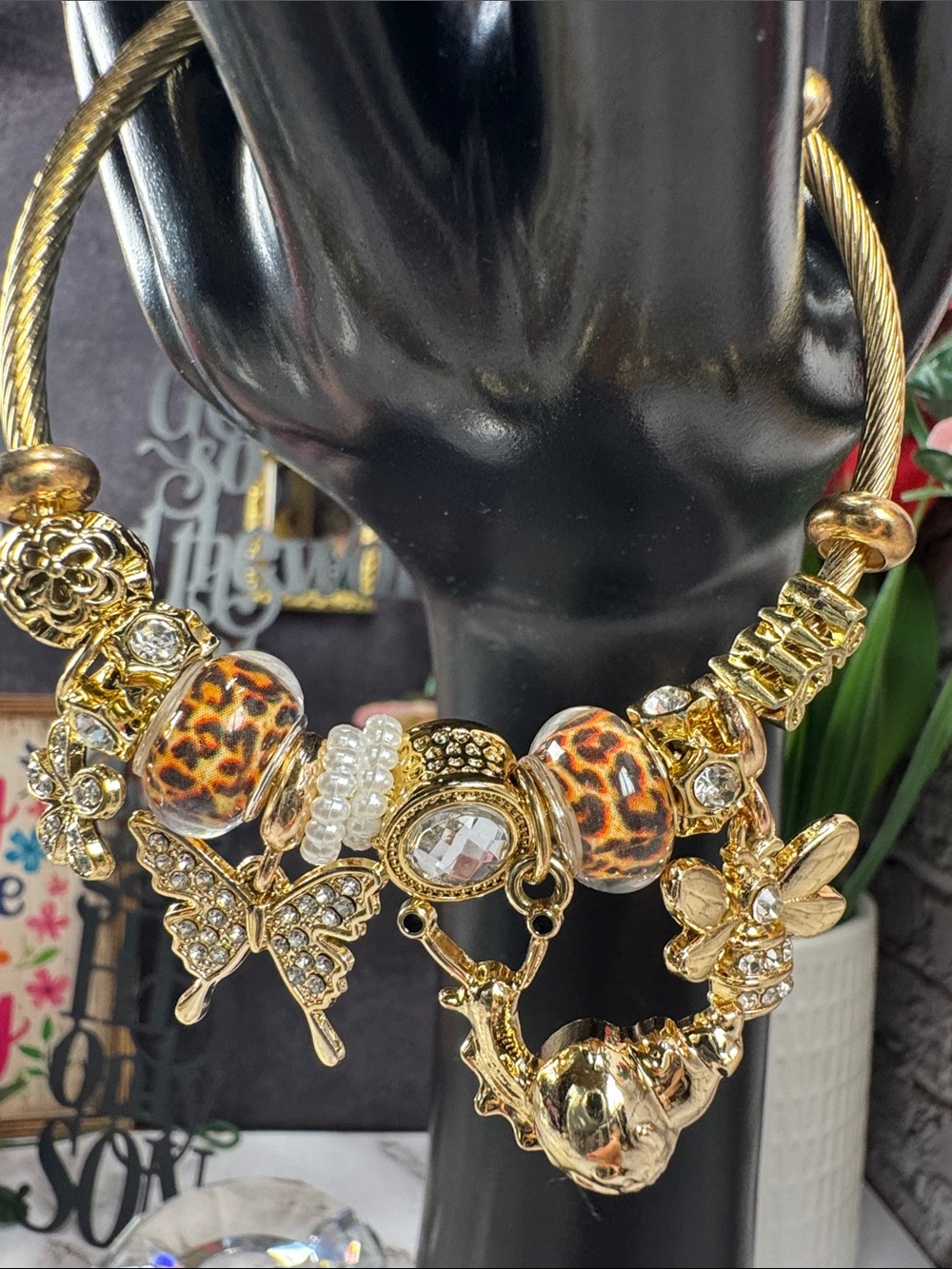 Gold-Tone Leopard Charm Bracelet Necklace - Women Jewelry